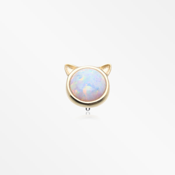 14 Karat Gold OneFit™ Threadless Adorable Fire Opal Kitty Cat Head Top Part-White Opal