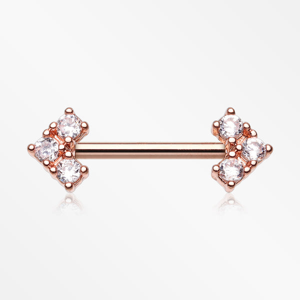 A Pair of Rose Gold Geometric Arrow Sparkles Nipple Barbell-Clear Gem