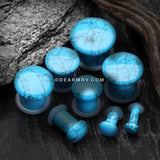 A Pair of Turquoise Convex Stone Single Flared Plug-Blue/Aqua