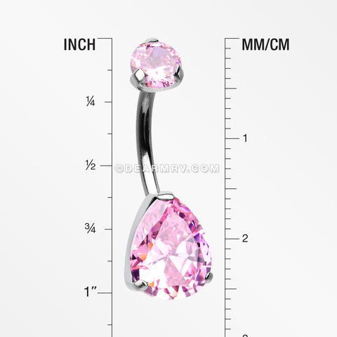 Detail View 1 of Implant Grade Titanium Internally Threaded Teardrop Prong Set Belly Button Ring-Pink