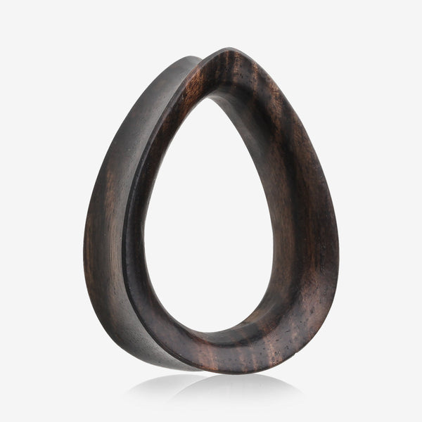 A Pair of Teardrop Tiger Ebony Wood Double Flared Tunnel Plug