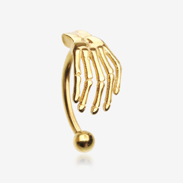 Golden Skeleton Hand of Death Curved Barbell