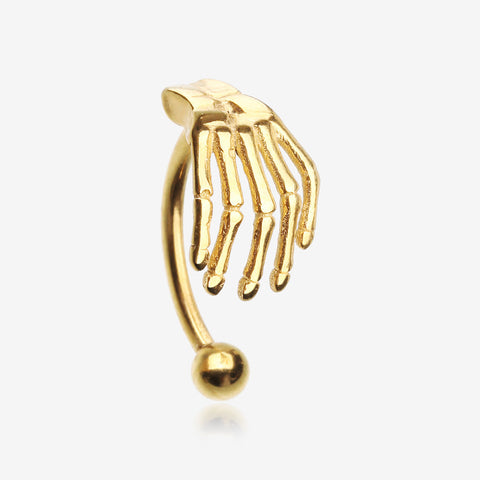 Golden Skeleton Hand of Death Curved Barbell