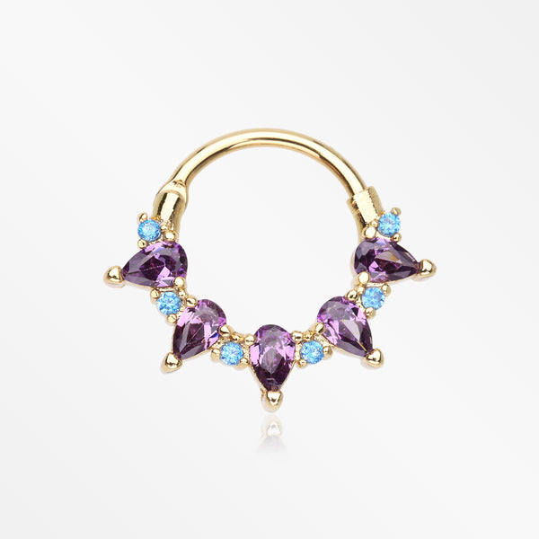 Golden Calliope Multi-Gem Sparkle Clicker Hoop Ring-Purple/Light Blue