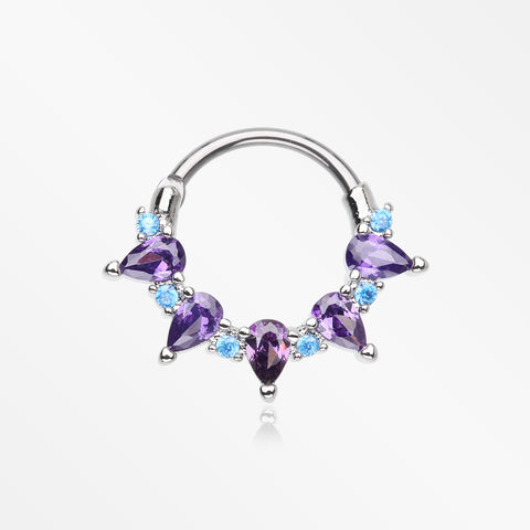 Calliope Multi-Gem Sparkle Clicker Hoop Ring-Purple/Light Blue