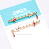 Detail View 3 of A Pair of Golden Sparkle Dagger Dangle Nipple Barbell Ring-Red