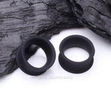 Detail View 1 of A Pair of Ultra Flexible Flat Black Silicone Double Flared Tunnel Plug