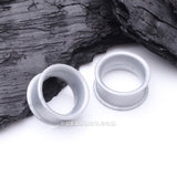 Detail View 1 of A Pair of Ultra Flexible Metallic Silver Silicone Double Flared Tunnel Plug