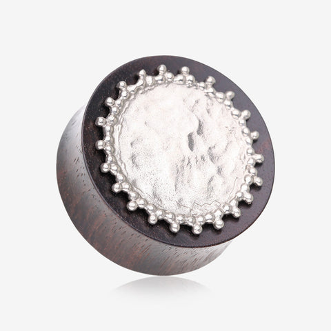 A Pair of Bali Cax Hammered White Brass Tiger Ebony Wood Double Flared Plug