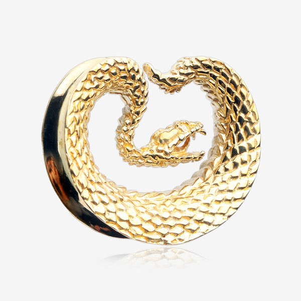 A Pair of Golden Brass Vicious Viper Snake Saddle Tunnel Plug