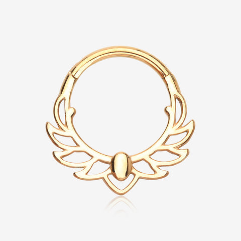 Golden Divine Leaflet Steel Clicker Hoop Ring