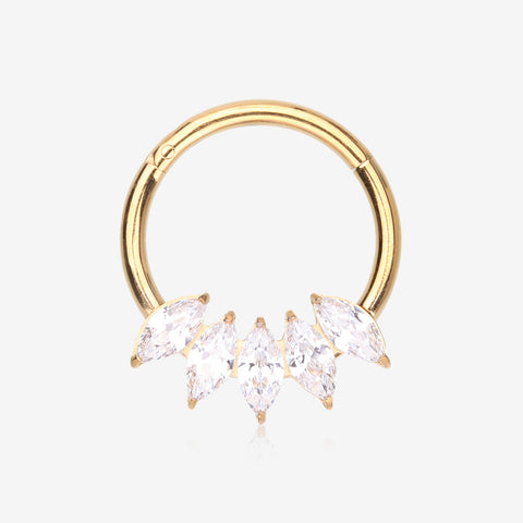 Pure24K Implant Grade Titanium Marquise Fan Sparkle Clicker Hoop Ring-Clear Gem
