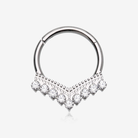 Implant Grade Titanium Majestic Chevron Sparkle Clicker Hoop Ring-Clear Gem