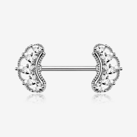 A Pair of Bohemian Arc Elegance Sparkle Nipple Barbell-Clear Gem