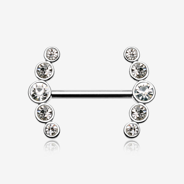 A Pair of Dainty Sparkle Ray Multi-Gem Nipple Ring-Clear Gem