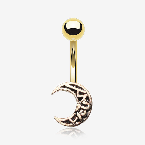 Golden Vintage Henna Moon Belly Button Ring-Gold