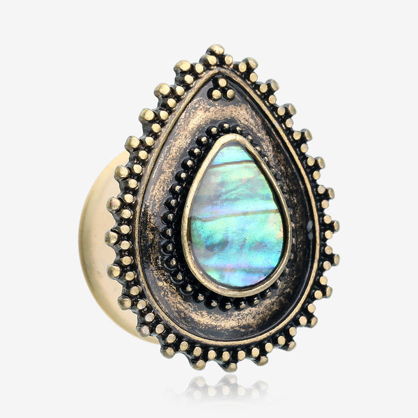 A Pair of Golden Vintage Chakra Abalone Ear Gauge Plug-Green