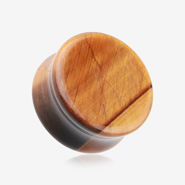 A Pair of Tiger Eye Stone Double Flared Ear Gauge Plug-Orange/Brown