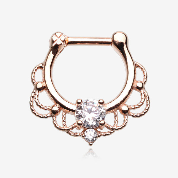 Rose Gold Turan Sparkle Septum Clicker Ring-Clear Gem