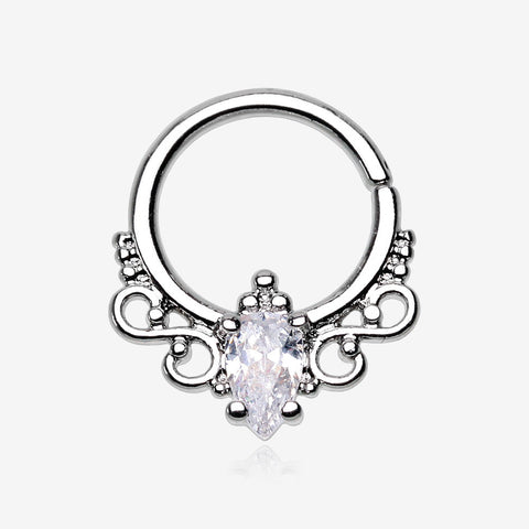 Princess Filigree Sparkle Septum Twist Loop Ring-Clear Gem