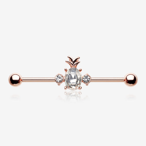 Rose Gold Adorable Pineapple Sparkle Industrial Barbell-Clear Gem