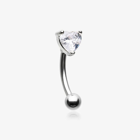 Heart Gem Sparkle Prong Curved Barbell-Clear Gem