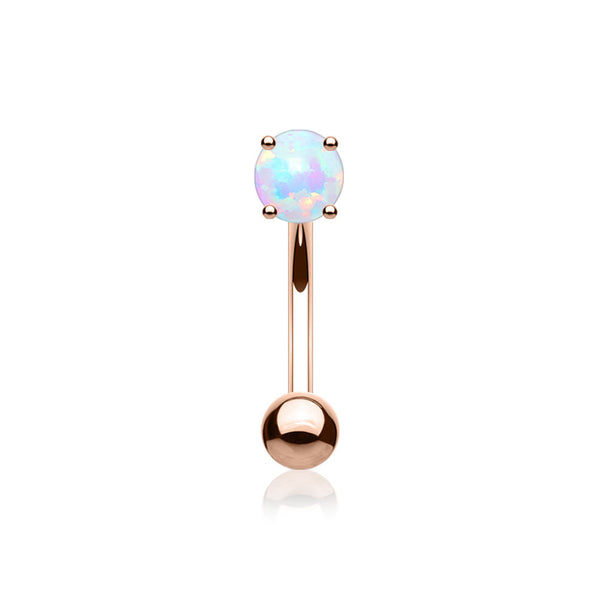 Rose Gold Fire Opal Prong Set Sparkle Curved Barbell-White Opal