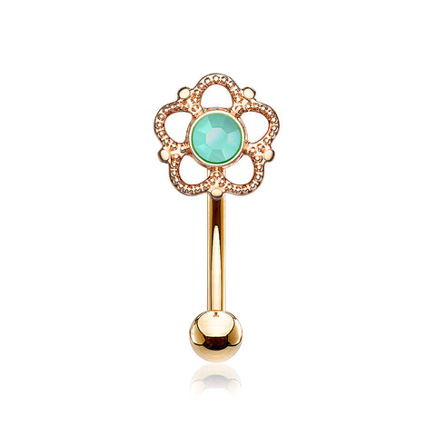 Rose Gold Bali Turquoise Filigree Flower Curved Barbell