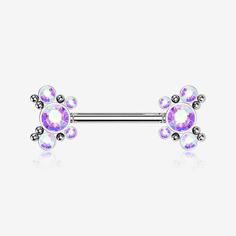 A Pair of Butterfly Sparkle Multi-Gem Threadless Nipple Barbell-Aurora Borealis