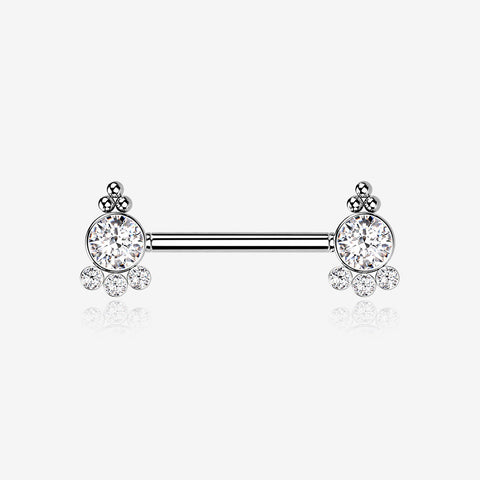 A Pair of Royal Bali Sparkle Beads Threadless Nipple Barbell-Clear Gem