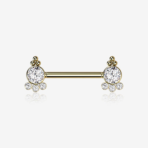 A Pair of Golden Royal Bali Sparkle Beads Threadless Nipple Barbell-Clear Gem
