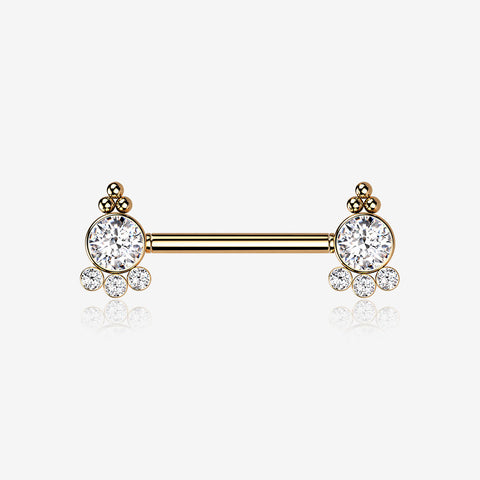 A Pair of Rose Gold Royal Bali Sparkle Beads Threadless Nipple Barbell-Clear Gem