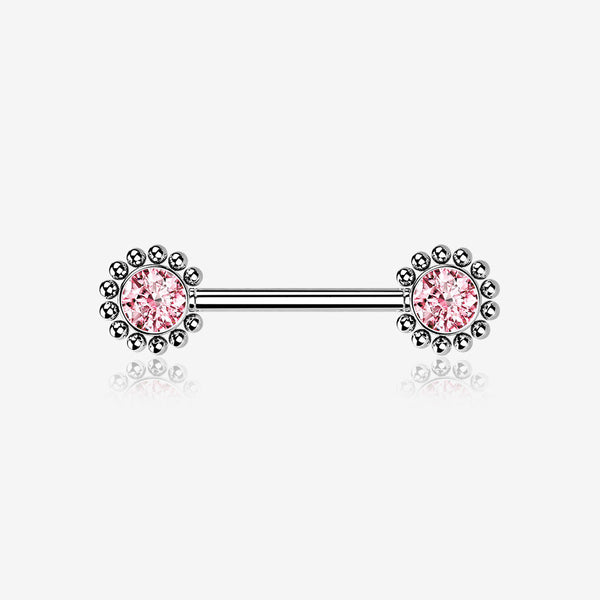 A Pair of Bali Bead Karma Circle Sparkle Threadless Nipple Barbell-Pink