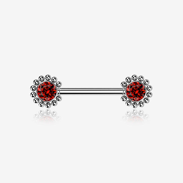 A Pair of Bali Bead Karma Circle Sparkle Threadless Nipple Barbell-Red