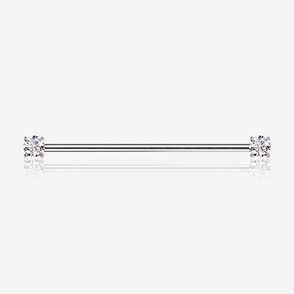 Implant Grade Titanium OneFit Threadless Prong Gem Sparkle Industrial Barbell-Clear Gem