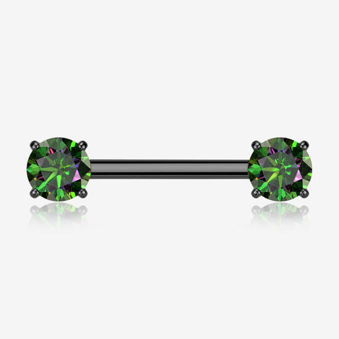A Pair of Implant Grade Titanium Blackline OneFit Threadless Prong Gem Sparkle Nipple Barbell-Vitrail Medium