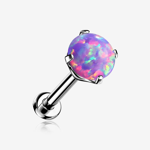 Implant Grade Titanium OneFit Threadless Fire Opal Prong Set Top Flat Back Stud Labret-Purple Opal