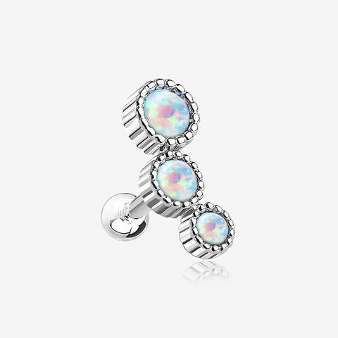 Fire Opal Bubble Trio Sparkle Cartilage Tragus Barbell Earring-White Opal