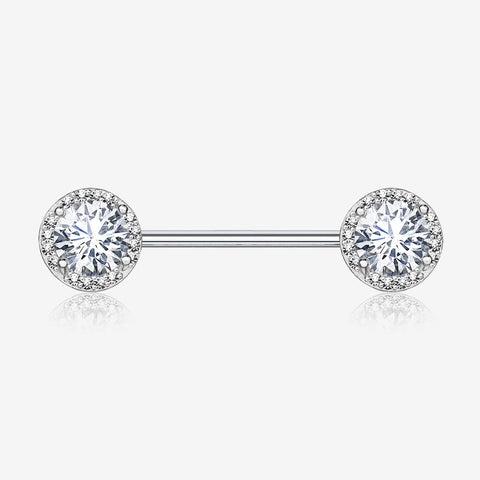 A Pair of Brilliant Multi-Gem Sparkle Nipple Barbell-Clear Gem