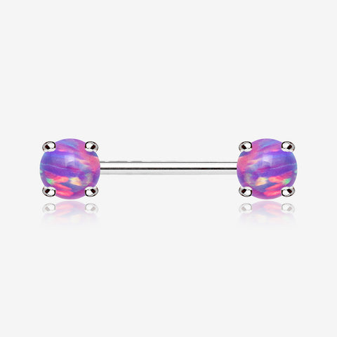 A Pair of Fire Opal Prong Set Sparkle Nipple Barbell-Purple Opal