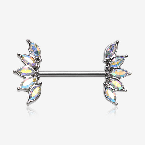 A Pair of Brilliant Marquise Sparkle Floral Nipple Barbell-Aurora Borealis