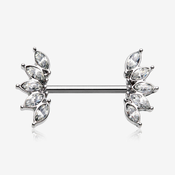 A Pair of Brilliant Marquise Sparkle Floral Nipple Barbell-Clear Gem