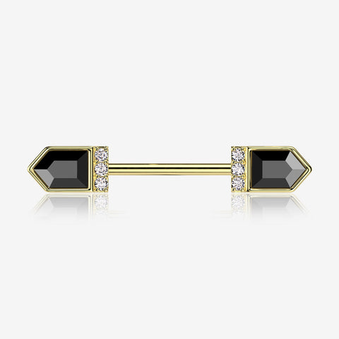 A Pair of Golden Majestic Sparkle Point Nipple Barbell-Black