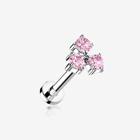 Trinity Sparkle Prong Set Top Internally Threaded Steel Flat Back Stud Labret-Pink