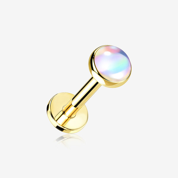 Golden Iridescent Revo Sparkle Top Internally Threaded Steel Flat Back Stud Labret-Clear Gem Iridescent