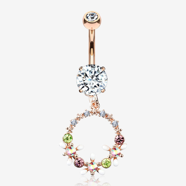 Rose Gold Sparkle Chic Flower Wreath Belly Button Ring