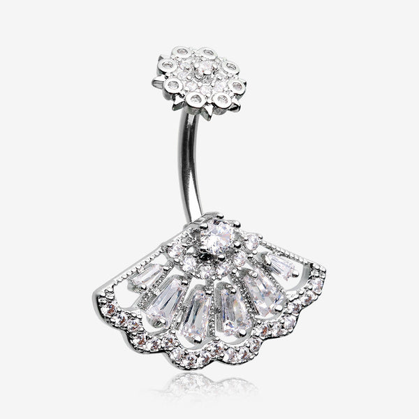 Majestic Fan Brilliant Sparkle Internally Threaded Belly Button Ring-Clear Gem