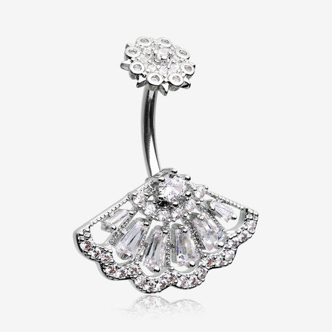 Majestic Fan Brilliant Sparkle Internally Threaded Belly Button Ring-Clear Gem