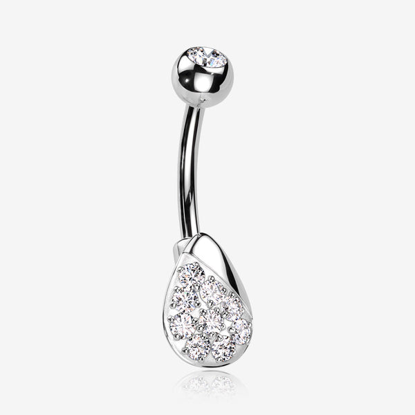 Essence Sparkle Dew Droplet Belly Button Ring-Clear Gem