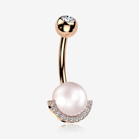 Rose Gold Pearlescent Sparkle Crescent Rim Belly Button Ring-Pink